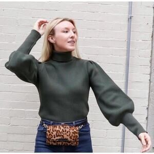 English Factory green knit turtleneck balloon sleeve sweater green size small